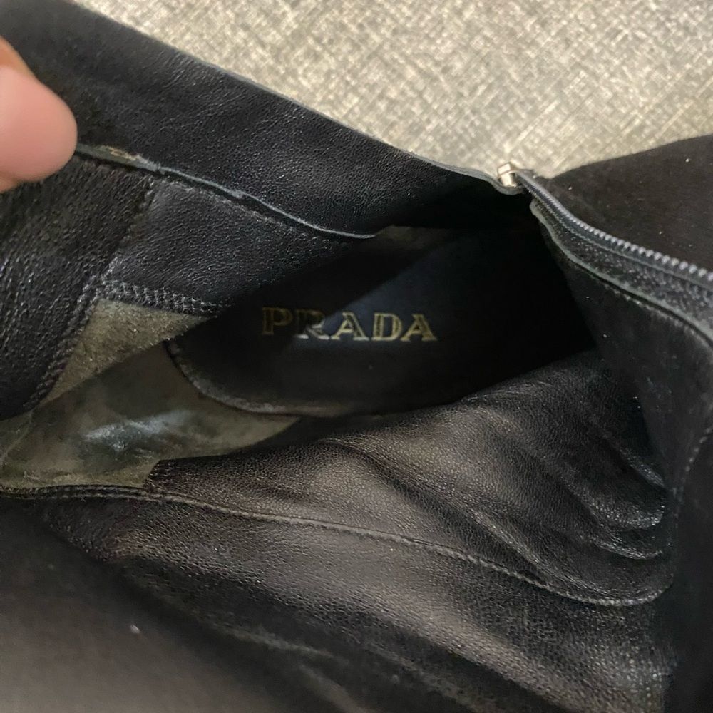 Prada Black Suede Heeled Boots Women Size 37 - Picture 11 of 13